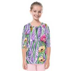 Beloved Bell-shaped Blossoms Kids  Quarter Sleeve Raglan Tee