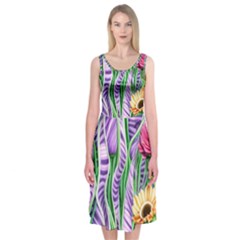 Beloved Bell-shaped Blossoms Midi Sleeveless Dress by GardenOfOphir