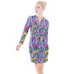 Beloved Bell-shaped Blossoms Button Long Sleeve Dress by GardenOfOphir