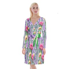 Beloved Bell-shaped Blossoms Long Sleeve Velvet Front Wrap Dress by GardenOfOphir