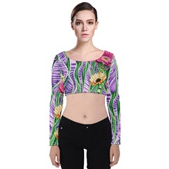 Beloved Bell-shaped Blossoms Velvet Long Sleeve Crop Top by GardenOfOphir