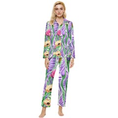 Beloved Bell-shaped Blossoms Womens  Long Sleeve Velvet Pocket Pajamas Set