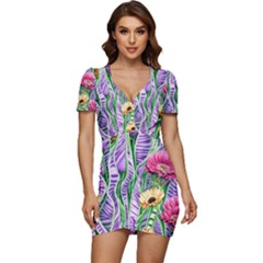 Beloved Bell-shaped Blossoms Low Cut Cap Sleeve Mini Dress by GardenOfOphir