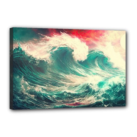 Storm Tsunami Waves Ocean Sea Nautical Nature Painting Canvas 18  X 12  (stretched) by Ravend