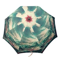 Storm Tsunami Waves Ocean Sea Nautical Nature Painting Folding Umbrellas by Ravend