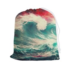 Storm Tsunami Waves Ocean Sea Nautical Nature Painting Drawstring Pouch (2xl) by Ravend