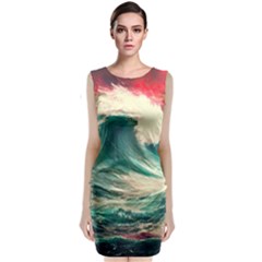 Storm Tsunami Waves Ocean Sea Nautical Nature Painting Classic Sleeveless Midi Dress by Ravend