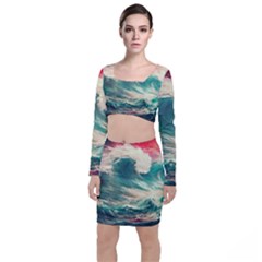 Storm Tsunami Waves Ocean Sea Nautical Nature Painting Top And Skirt Sets by Ravend