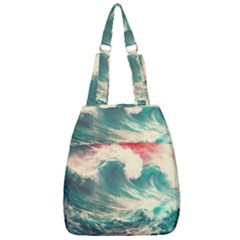 Storm Tsunami Waves Ocean Sea Nautical Nature Painting Center Zip Backpack by Ravend