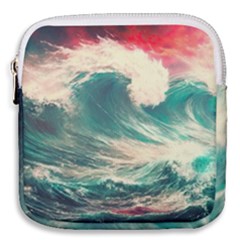 Storm Tsunami Waves Ocean Sea Nautical Nature Painting Mini Square Pouch by Ravend