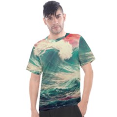 Storm Tsunami Waves Ocean Sea Nautical Nature Painting Men s Sport Top by Ravend