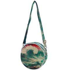 Storm Tsunami Waves Ocean Sea Nautical Nature Painting Crossbody Circle Bag by Ravend