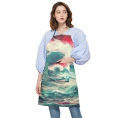 Storm Tsunami Waves Ocean Sea Nautical Nature Painting Pocket Apron by Ravend