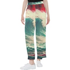 Storm Tsunami Waves Ocean Sea Nautical Nature Painting Women s Pants  by Ravend