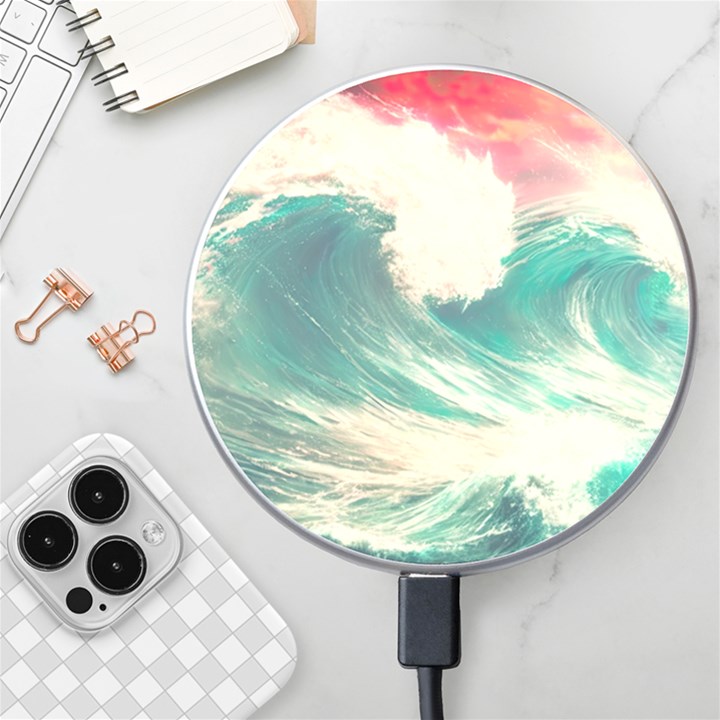 Storm Tsunami Waves Ocean Sea Nautical Nature Painting Wireless Fast Charger(White)