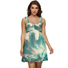 Storm Tsunami Waves Ocean Sea Nautical Nature Painting Ruffle Strap Babydoll Chiffon Dress