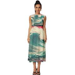 Storm Tsunami Waves Ocean Sea Nautical Nature Painting Sleeveless Round Neck Midi Dress by Ravend