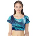 Tsunami Tidal Wave Ocean Waves Sea Nature Water Short Sleeve Crop Top View1