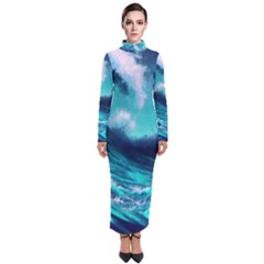 Tsunami Tidal Wave Ocean Waves Sea Nature Water Turtleneck Maxi Dress by Ravend