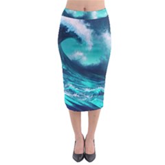 Tsunami Tidal Wave Ocean Waves Sea Nature Water Midi Pencil Skirt by Ravend