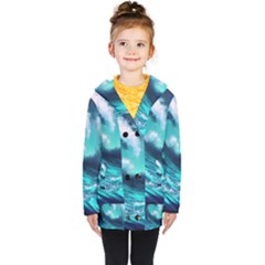 Tsunami Tidal Wave Ocean Waves Sea Nature Water Kids  Double Breasted Button Coat by Ravend