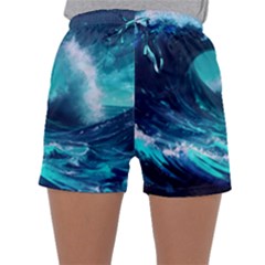 Tsunami Tidal Wave Ocean Waves Sea Nature Water Sleepwear Shorts by Ravend