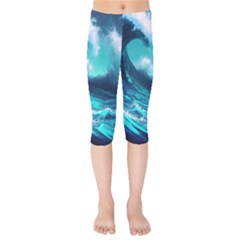 Tsunami Tidal Wave Ocean Waves Sea Nature Water Kids  Capri Leggings  by Ravend