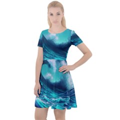 Tsunami Tidal Wave Ocean Waves Sea Nature Water Cap Sleeve Velour Dress  by Ravend