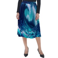 Tsunami Tidal Wave Ocean Waves Sea Nature Water Classic Velour Midi Skirt  by Ravend