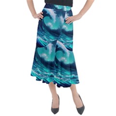 Tsunami Tidal Wave Ocean Waves Sea Nature Water Midi Mermaid Skirt by Ravend