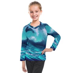 Tsunami Tidal Wave Ocean Waves Sea Nature Water Kids  Long Mesh Tee