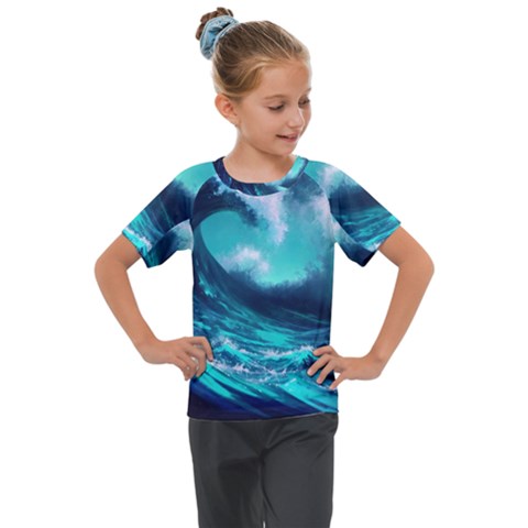 Tsunami Tidal Wave Ocean Waves Sea Nature Water Kids  Mesh Piece Tee by Ravend