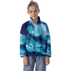 Tsunami Tidal Wave Ocean Waves Sea Nature Water Kids  Half Zip Hoodie by Ravend