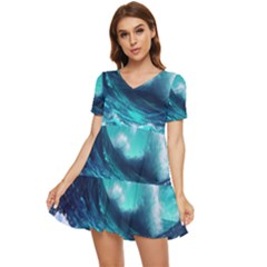 Tsunami Tidal Wave Ocean Waves Sea Nature Water Tiered Short Sleeve Babydoll Dress by Ravend