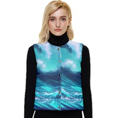 Tsunami Tidal Wave Ocean Waves Sea Nature Water Women s Short Button Up Puffer Vest by Ravend