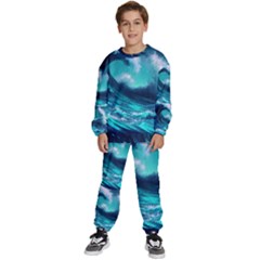 Tsunami Tidal Wave Ocean Waves Sea Nature Water Kids  Sweatshirt Set by Ravend