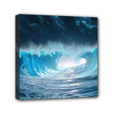 Thunderstorm Storm Tsunami Waves Ocean Sea Mini Canvas 6  X 6  (stretched) by Ravend