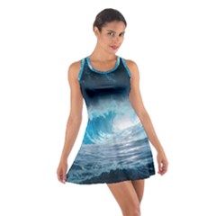 Thunderstorm Storm Tsunami Waves Ocean Sea Cotton Racerback Dress by Ravend