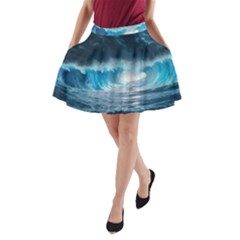 Thunderstorm Storm Tsunami Waves Ocean Sea A-line Pocket Skirt by Ravend