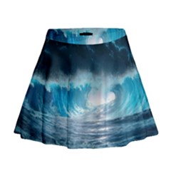 Thunderstorm Storm Tsunami Waves Ocean Sea Mini Flare Skirt by Ravend