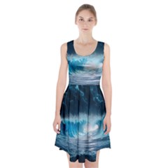 Thunderstorm Storm Tsunami Waves Ocean Sea Racerback Midi Dress by Ravend