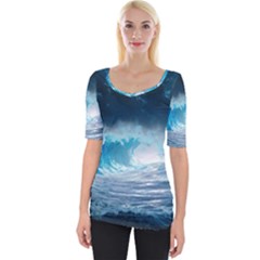 Thunderstorm Storm Tsunami Waves Ocean Sea Wide Neckline Tee