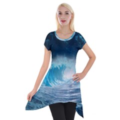 Thunderstorm Storm Tsunami Waves Ocean Sea Short Sleeve Side Drop Tunic by Ravend