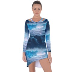 Thunderstorm Storm Tsunami Waves Ocean Sea Asymmetric Cut-out Shift Dress by Ravend