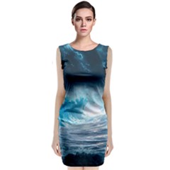 Thunderstorm Storm Tsunami Waves Ocean Sea Sleeveless Velvet Midi Dress by Ravend