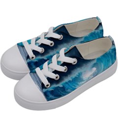 Thunderstorm Storm Tsunami Waves Ocean Sea Kids  Low Top Canvas Sneakers by Ravend