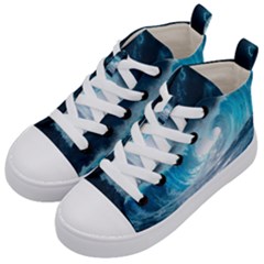 Thunderstorm Storm Tsunami Waves Ocean Sea Kids  Mid-top Canvas Sneakers by Ravend