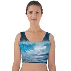 Thunderstorm Storm Tsunami Waves Ocean Sea Velvet Crop Top by Ravend