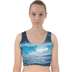 Thunderstorm Storm Tsunami Waves Ocean Sea Velvet Racer Back Crop Top by Ravend