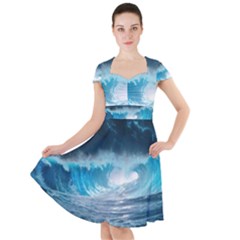 Thunderstorm Storm Tsunami Waves Ocean Sea Cap Sleeve Midi Dress by Ravend